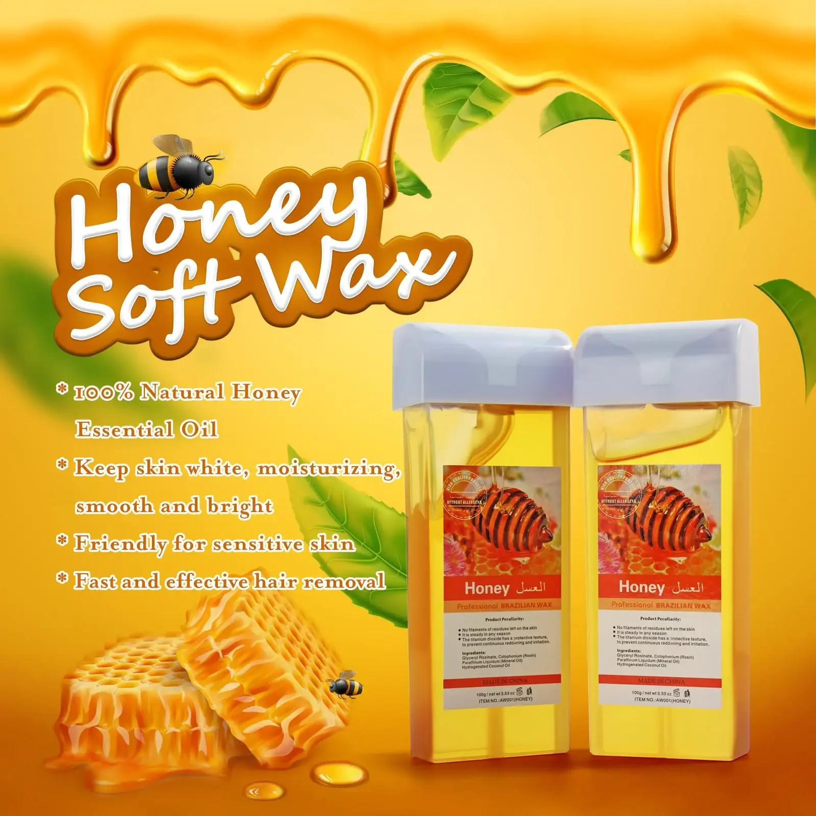 Набор для заправки воскового валика для удаления волос с медом - рулонный картридж с воском для депиляции, подогреватель меда для легкой эпиляции, удаления волос