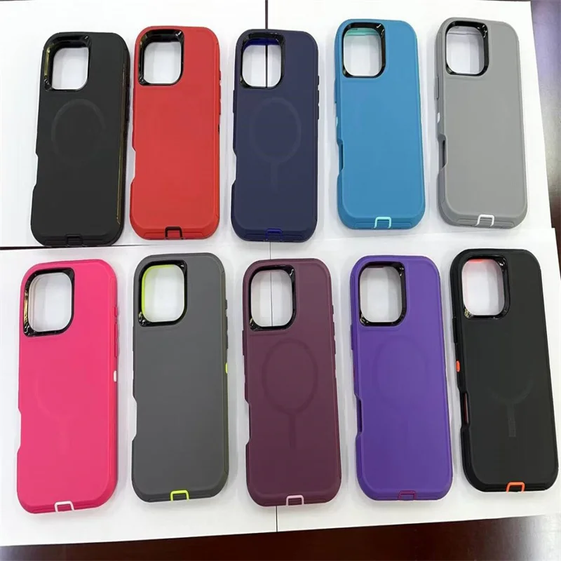 3 IN1 Heavy Duty Armor Schokbestendig Voor iPhone 16E 12 13 MINI 14 15 16 17 Pro Max Ari Voor Magesafe Magnetische Draadloze Lading Case