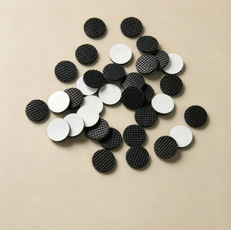 50Pcs Black Grid Texture Self Adhesive Round Silicone Bumpers, Shock Absorption Non Slip Feet Pads for Laptop Keyboard Monitor