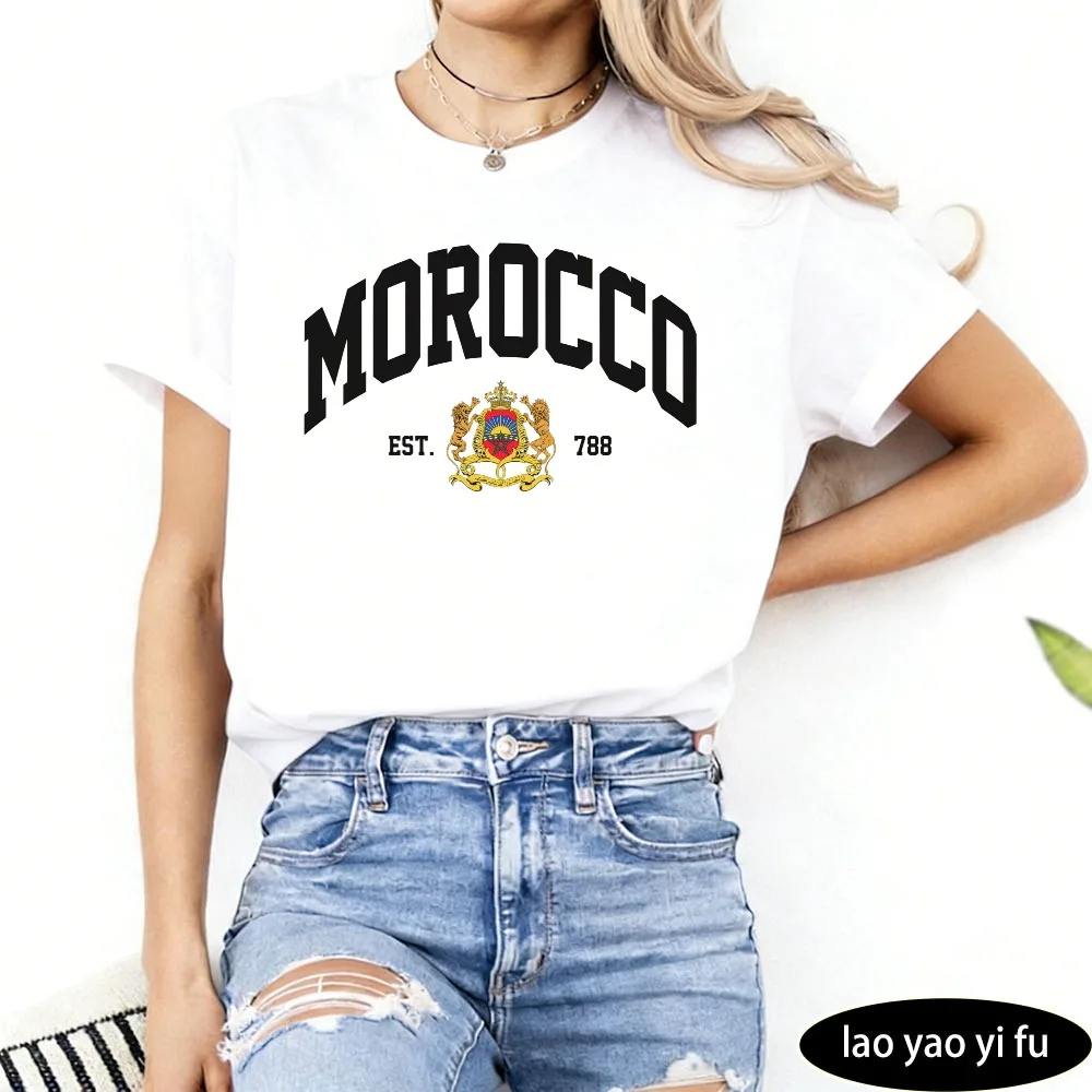Morocco Tee Morocco Tops Oversized Y2k T Shirts O-neck Tops Short Sleeve T Shirt Cartoon Print Women Trend Clothes