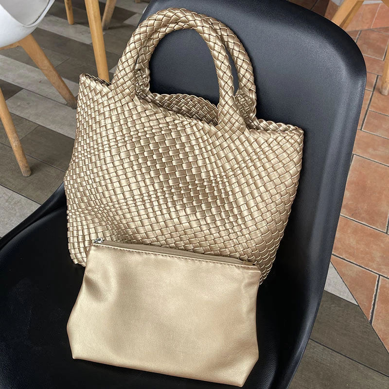 

Fashion Woven Bag for Women Vegan Leather Tote Bag Medium Summer Beach Travel Handbag and Purse Retro Handmade Shoulder Bags