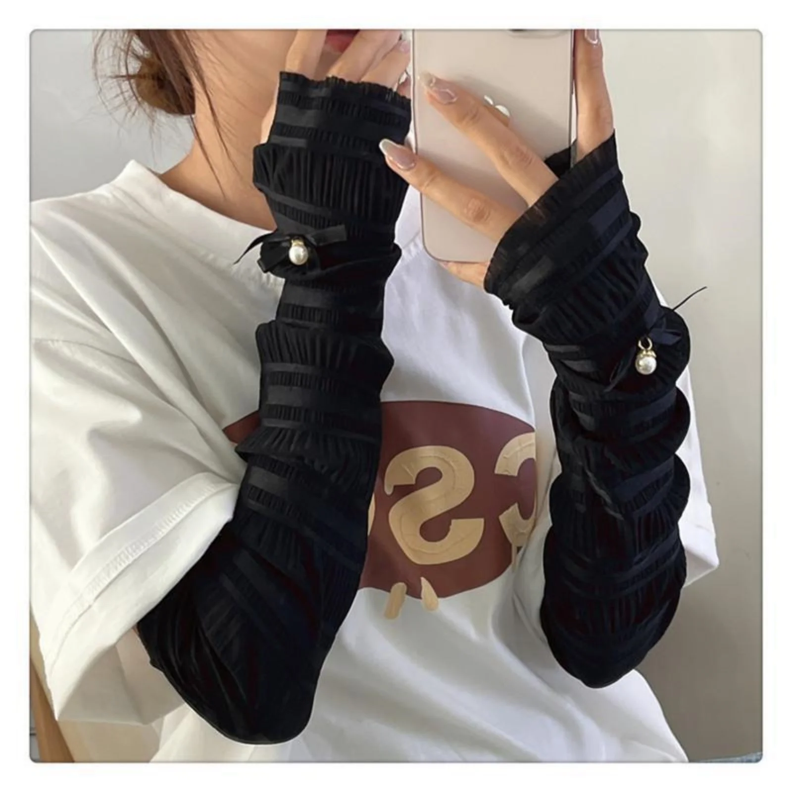 Bow Pearl Sun Protection Arm Sleeves For Women Breathable Chiffon UV Protection Arm Covers For Summer Driving Outdoor Travel image 5