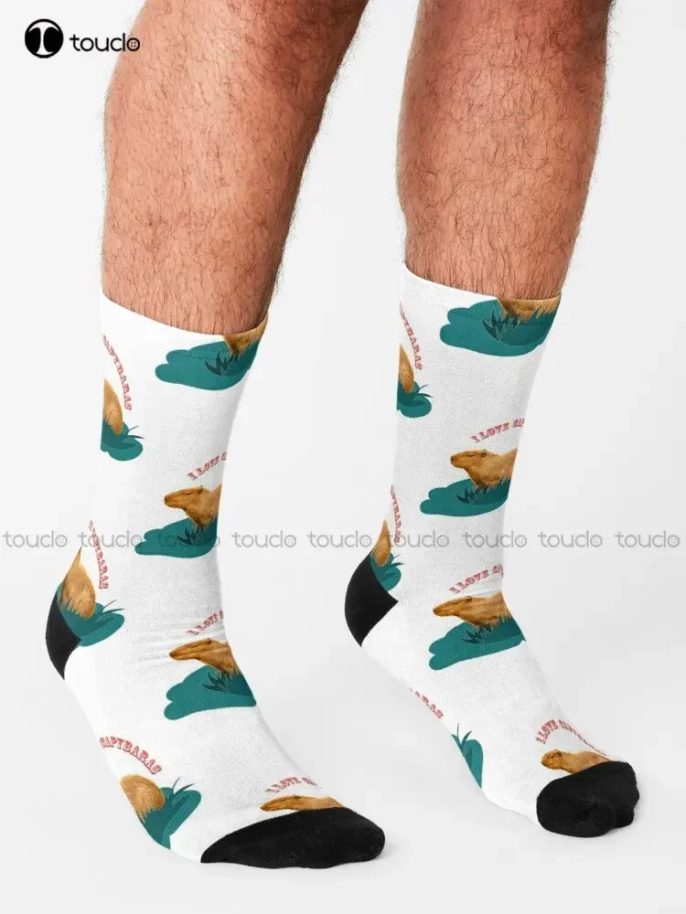 I Love Capybaras Socks Pink Socks Personalized Custom Unisex Adult Teen Youth Socks 360° Digital Print Custom Gift Streetwear