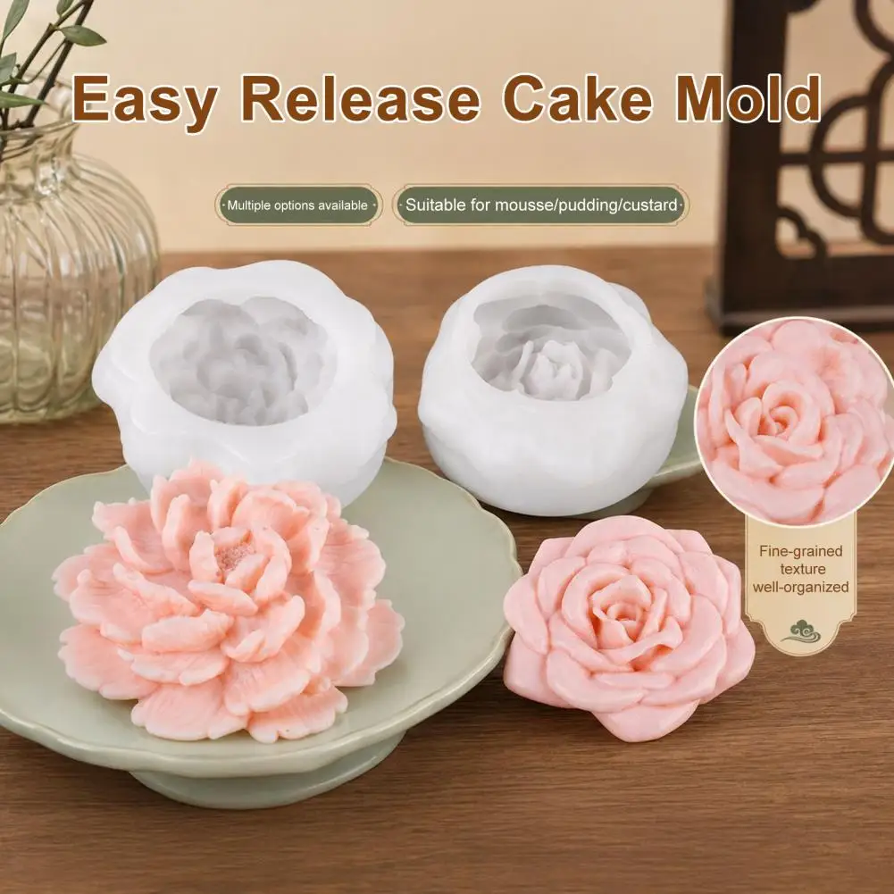 Mousse Cake Mold Silicone Cake Mold Flower Silicone Molds for Candle Making Rose Peony Fondant Mold 3d Floral Soap for Cake