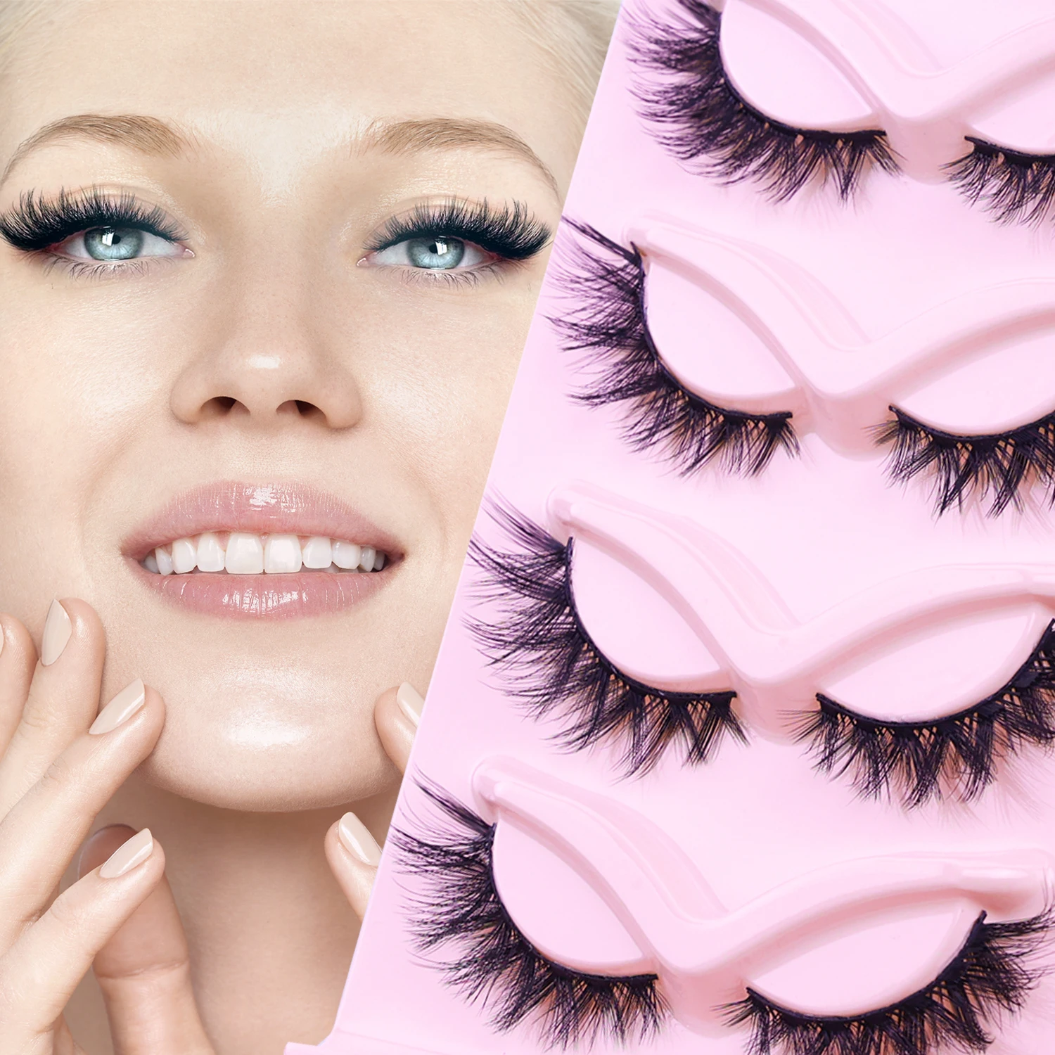 6 pares de pestañas de maquillaje perfectas, estilo ojo de gato esponjoso lujoso y delgado, pestañas de tira de maquillaje natural, rizo en D, juego multipar voluminoso, puede mejorar eficazmente los efectos de los ojos