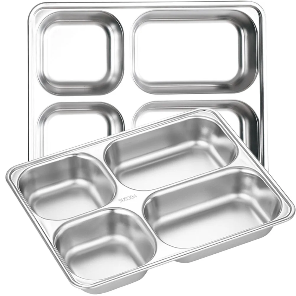 

2Pcs Stainless Steel Divided Food Plates Restaurant Tray Home Supplies Kitchen Dinner Storage Lunch Compartment Trays