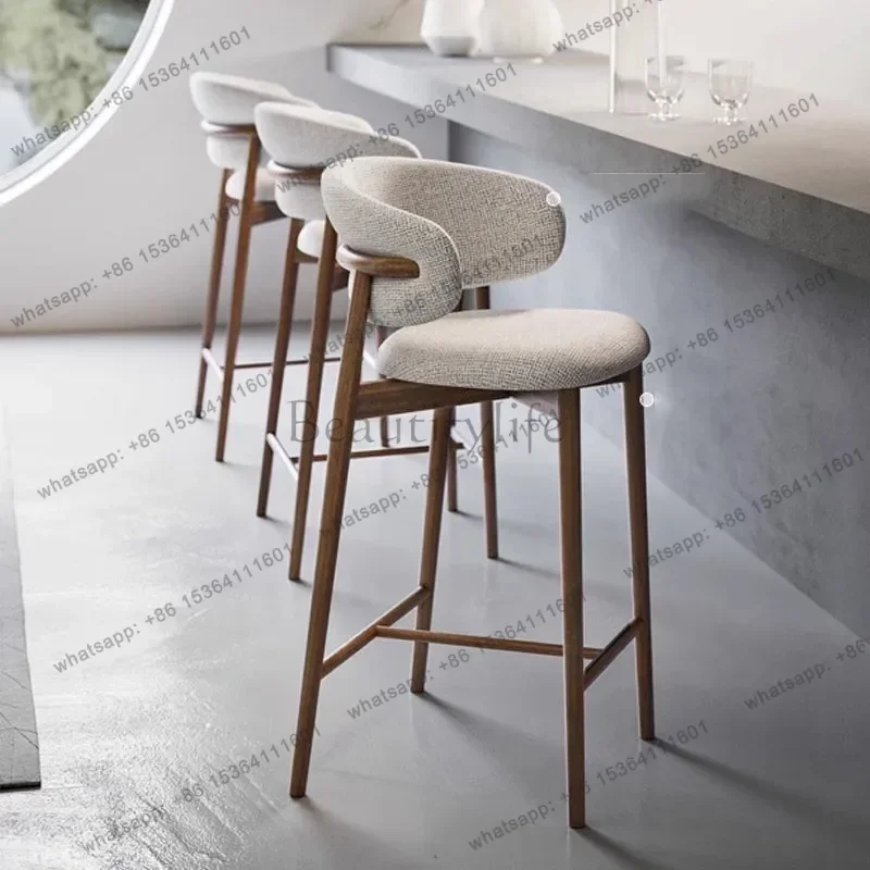 LJY Home High Stool Nordic Upholstered Backrest Bar Chair Simple Modern for Bar KTV Cafe Leisure