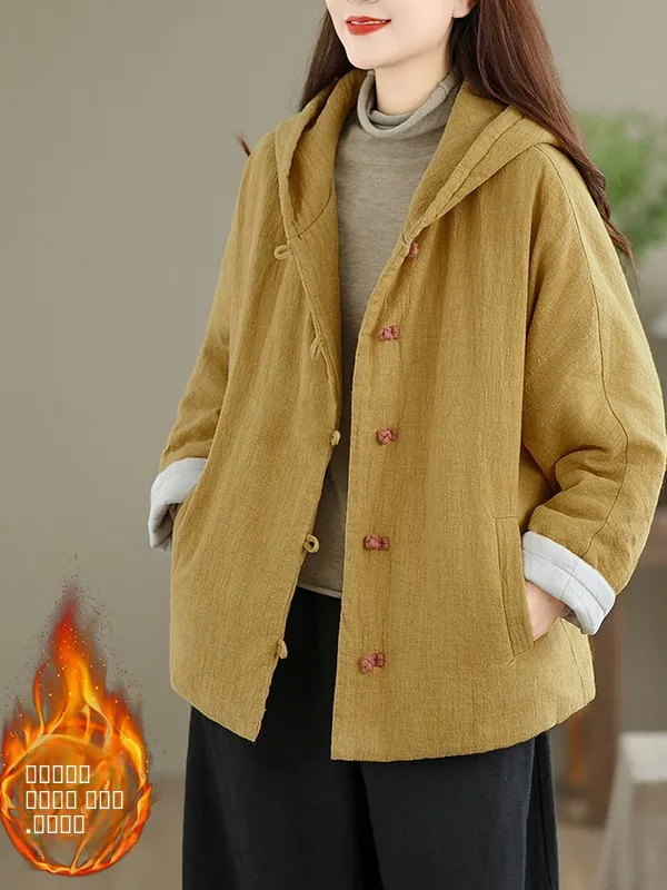 Thiened Warmth Retro Korean Sle Women's Coat with Hood And Button Cotton Padded Jaet Winter New Arrival Tailor-made