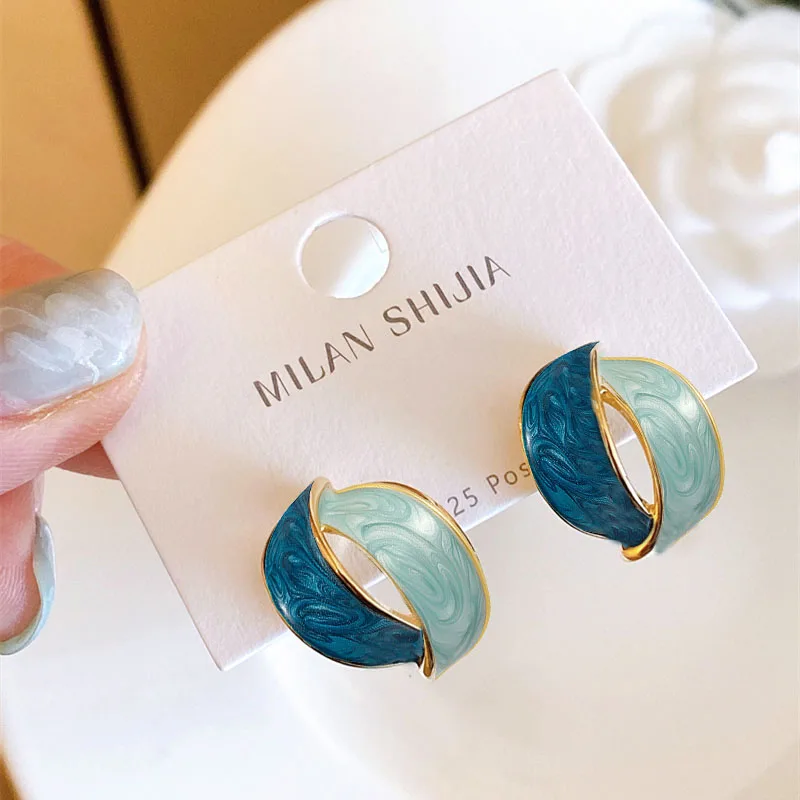 New Enamel Cross Stud Earrings for Women Korean Fashion Girls Cute Small Earrings Gradient Wrap Earrings unusual earrings image 6