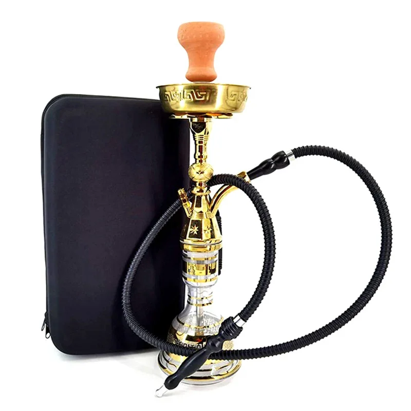 

Stainless steel,Golden,21.7in\55cm Medium Premium,Single Hose 1,Bar Shisha Full Set Smoking Pipe Hookah Set,Glass Vase
