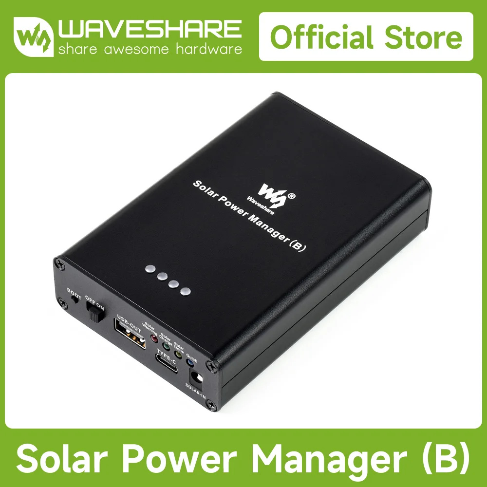 Waveshare Solar Power Manager (B), Embedded 10000mAh Li-Po Battery, Multi Protection Circuits, 6V~24V, for Raspberry Pi 5/4B/3B