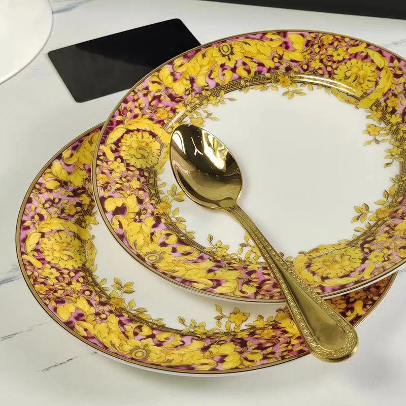 Düğün için porselen yuvarlak tatlı tepsisi, plaka, porselen, titreme klasik tarzı, noel çanak, 4 adet, serisi seti