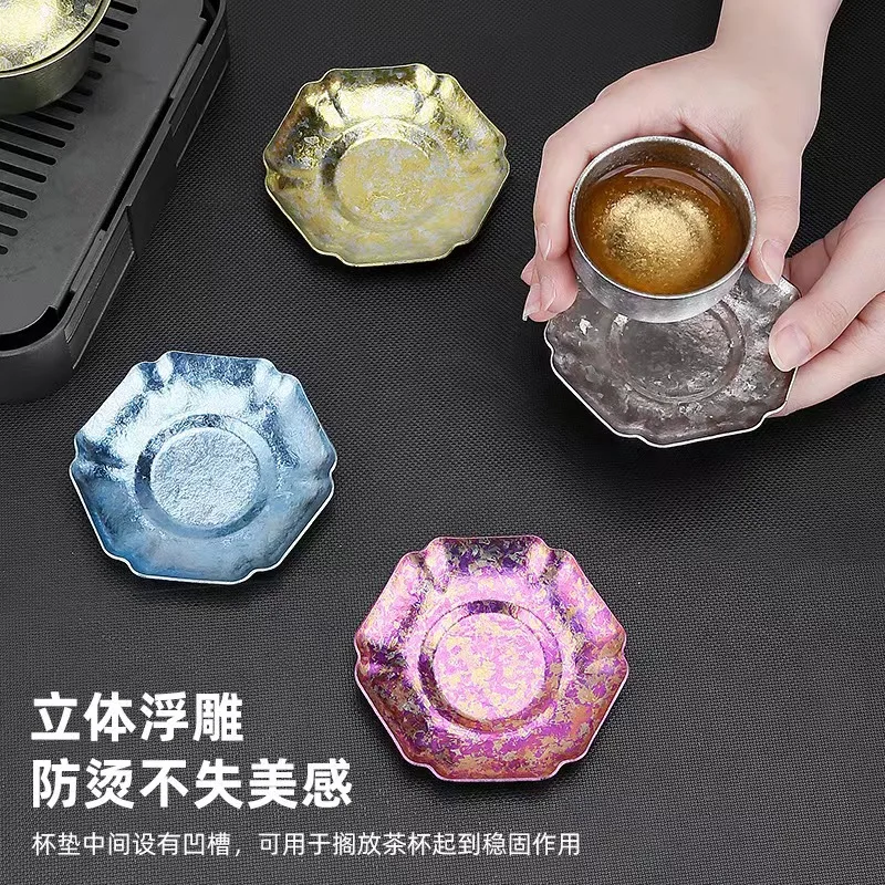 Pure Titanium Teacup Mat,Vintage,High Temperature Crystallization,Heat Insulation And Non-slip,Tea Accessories,Saucer/Cup Holder gallery 3