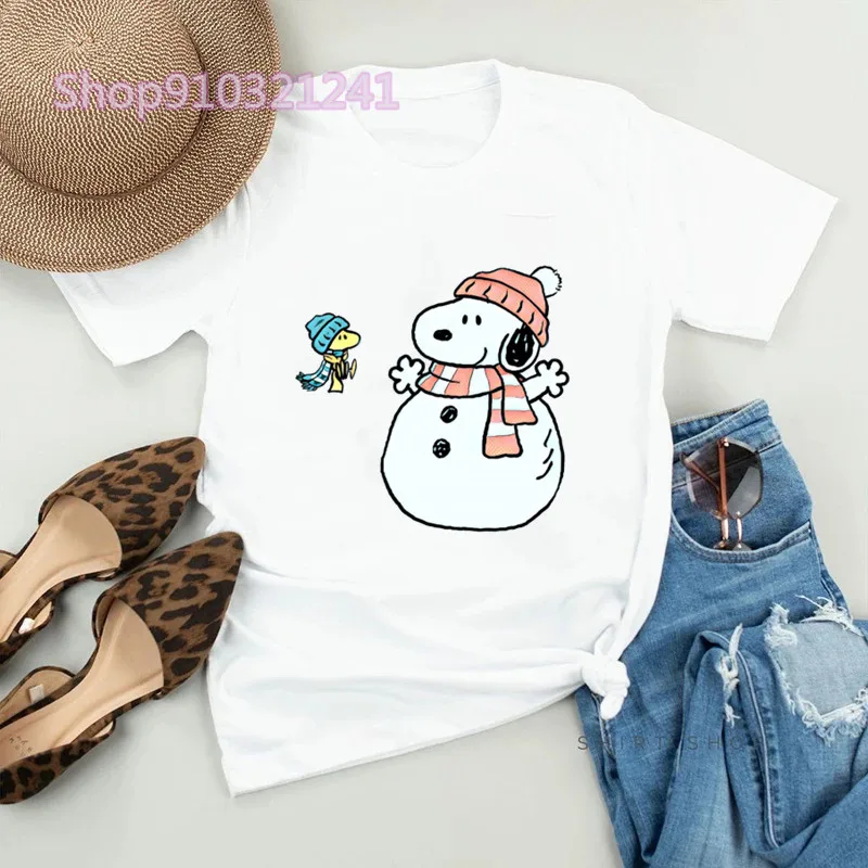 Kawaii Cartoon Snoopy T Shirt For Women Harajuku Funny Dog Graphic Tshirt Female Cute Manga Tees Shirts Korea Style Tops