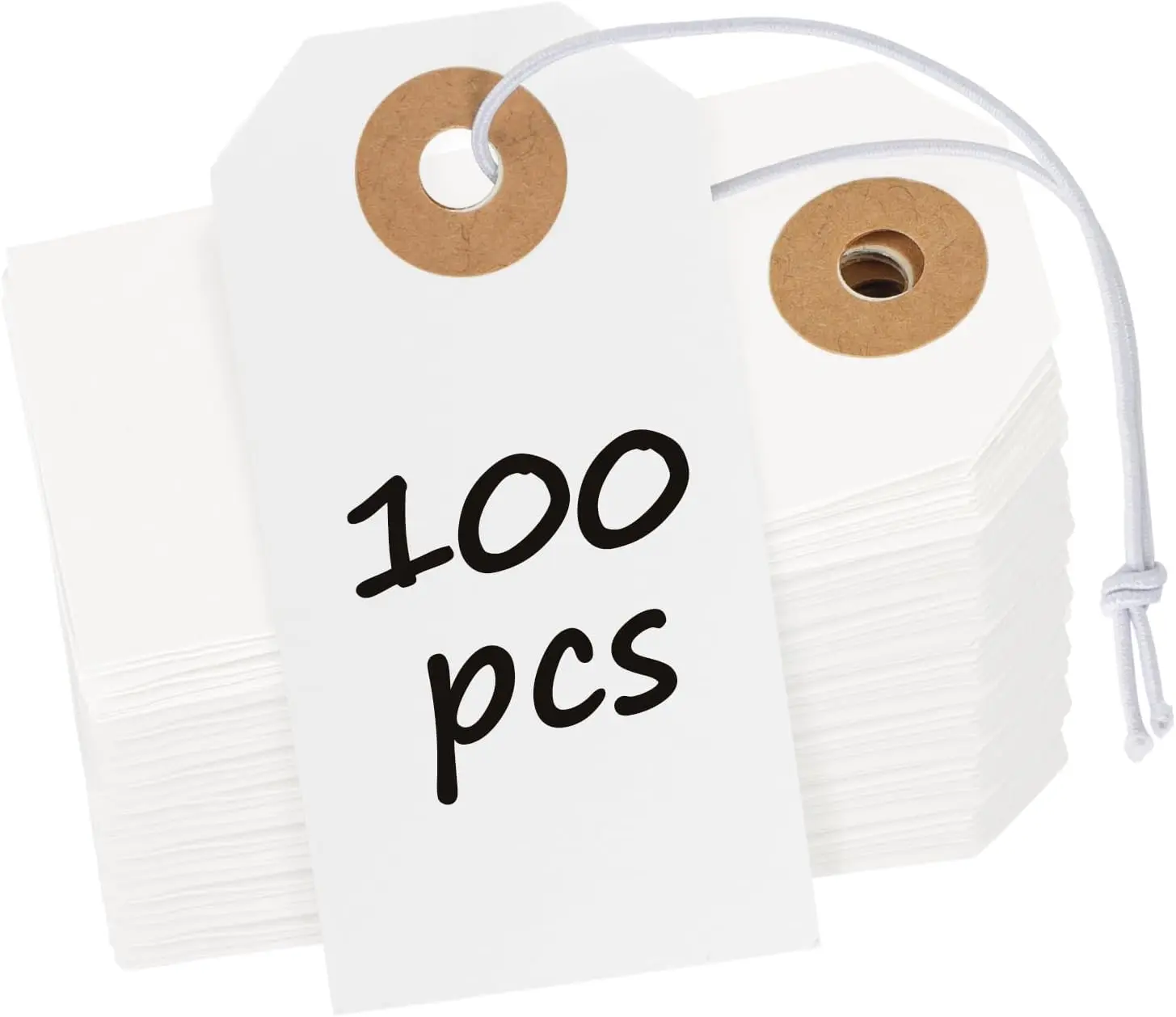 

100 Blank Shipping Tags with Elastic Strings, White Cardstock Hang Tags with Reinforced Eyelets for Price Labeling, 2 3/4" x 1