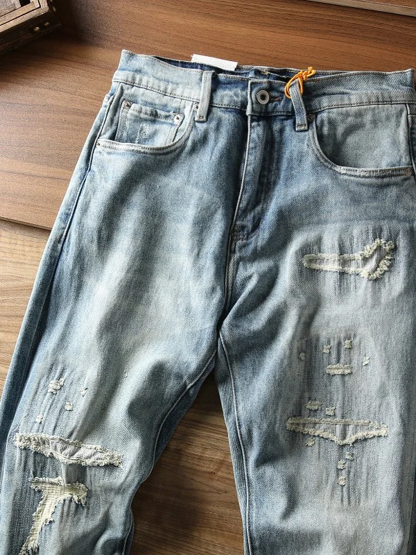 

Wear-Resistant Men's Jeans Trendy Brand Hip Haome Streetwear Spring Autumn New Hard Water Waed Denim Pants Youth Faion