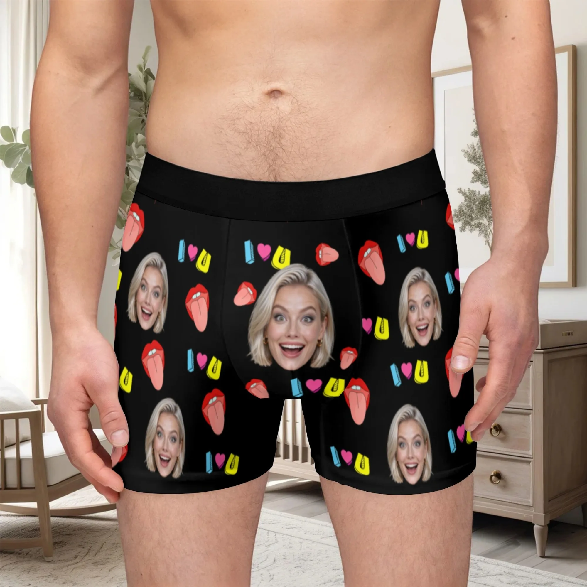 Customized Personalized Facial Photo Underwear for Men Flat Cornered Unique Valentine's Day Gift for Husband Anniversary Gift fo view 2