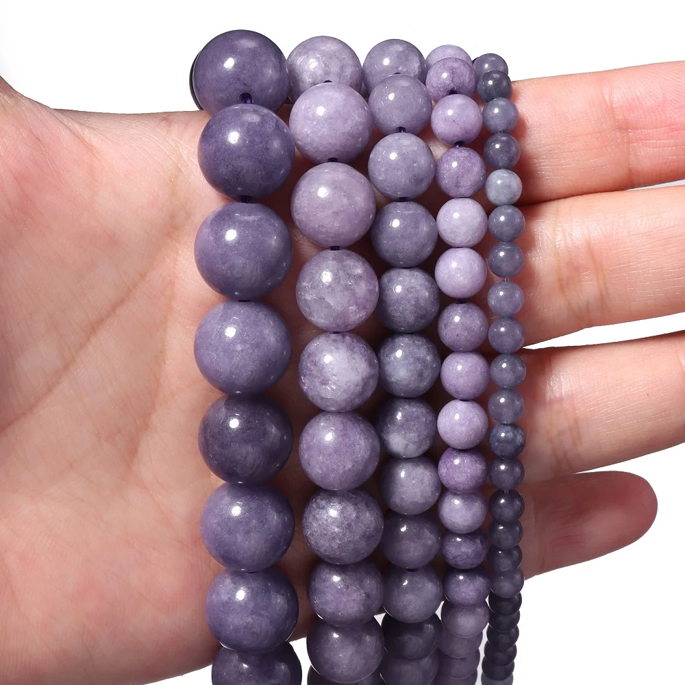 4/6/8/10/12mm Natural Stone Beads Round Purple Aquamarine Beads for Jewelry Making DIY Bracelet Necklace Beading Accessories