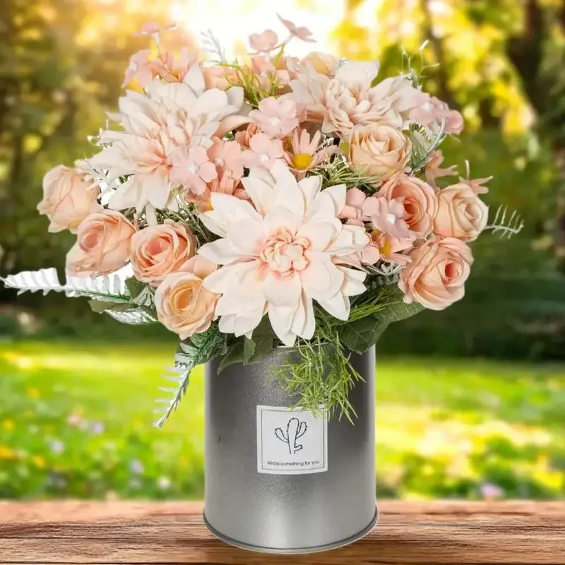 1PC 인공 장미 꽃 웨딩 홈 침실 장식 신부 꽃다발 정원 가짜 실크 달리아 수국 꽃병 보드 야외