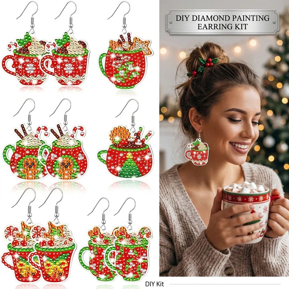 10 Pairs Christmas DIY Diamond Painting Earring Kit Acrylic Rhinestone Drop Earrings Handmade Craft Jewelry Gift Kit for Women