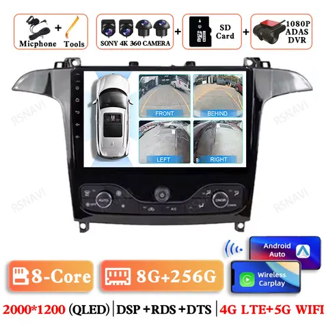 Android 15 для Ford S Max S-MAX 2006-2015 для Ford Galaxy 2014 QLED 5G WIFI Мультимедиа GPS Авторадио Автомобильное радио DSP Qualcomm