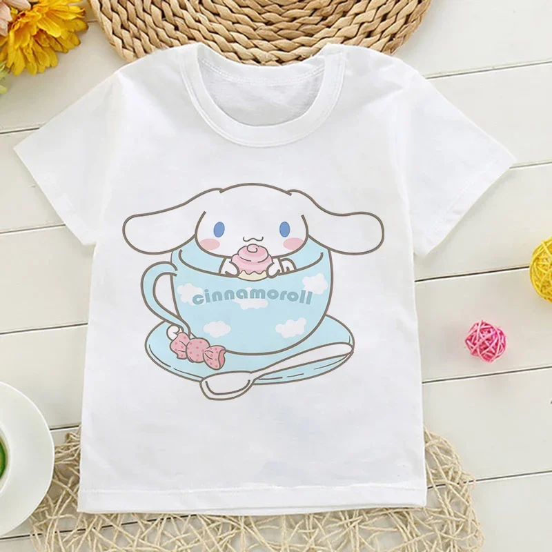 Casual  Anime Cinnamoroll Sanrio T Shirt Children's T-shirt Kawaii Tshirt  Children Clothes Y2k Tee Shirt Kids Girls Boys Top