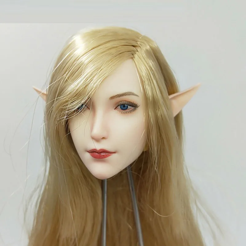 SET043 1:6 Scale Model Elf Head Sculpt With Replaceable Ear Blonde Hair Girl Toy For 12Inch Female Action Figure Body Collection