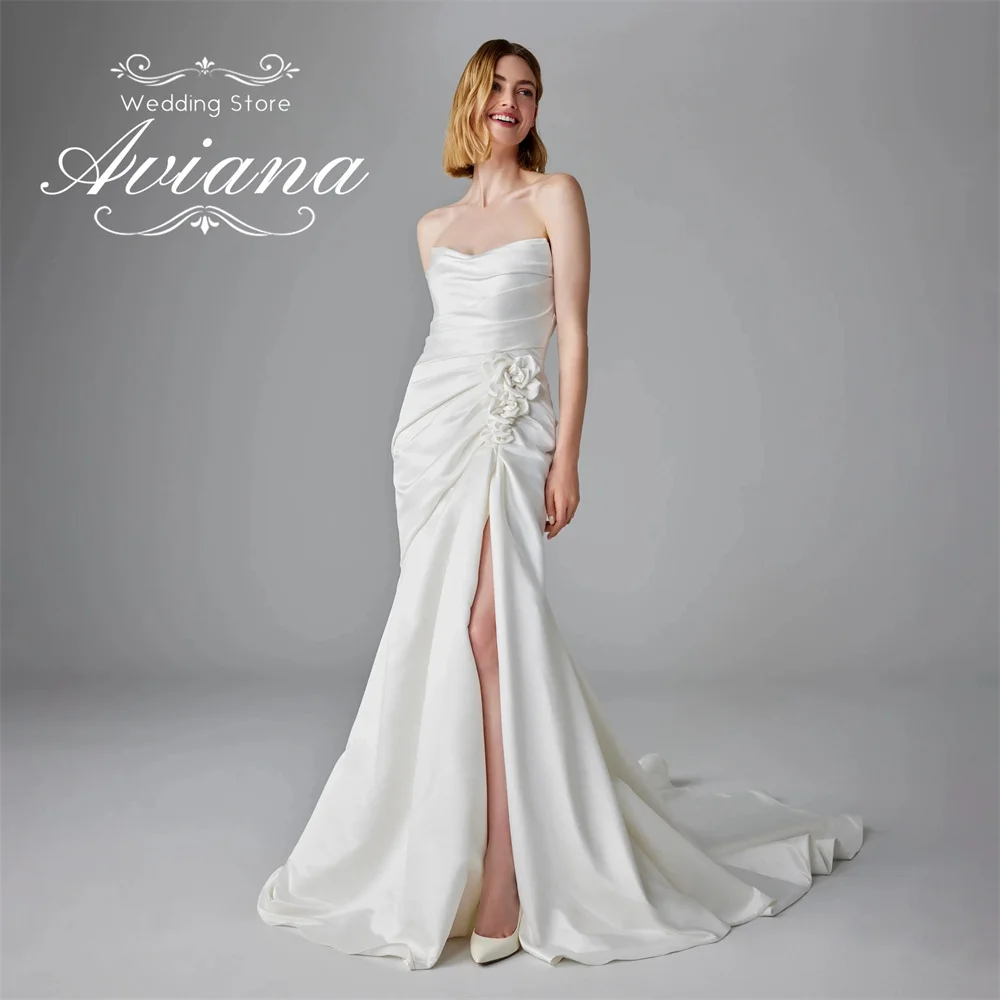 Aviana Customized Sweetheart Flower Ruffles Mermaid Wedding Dress High Split Sweep Train Simple Backless Sleeveless Elegant New