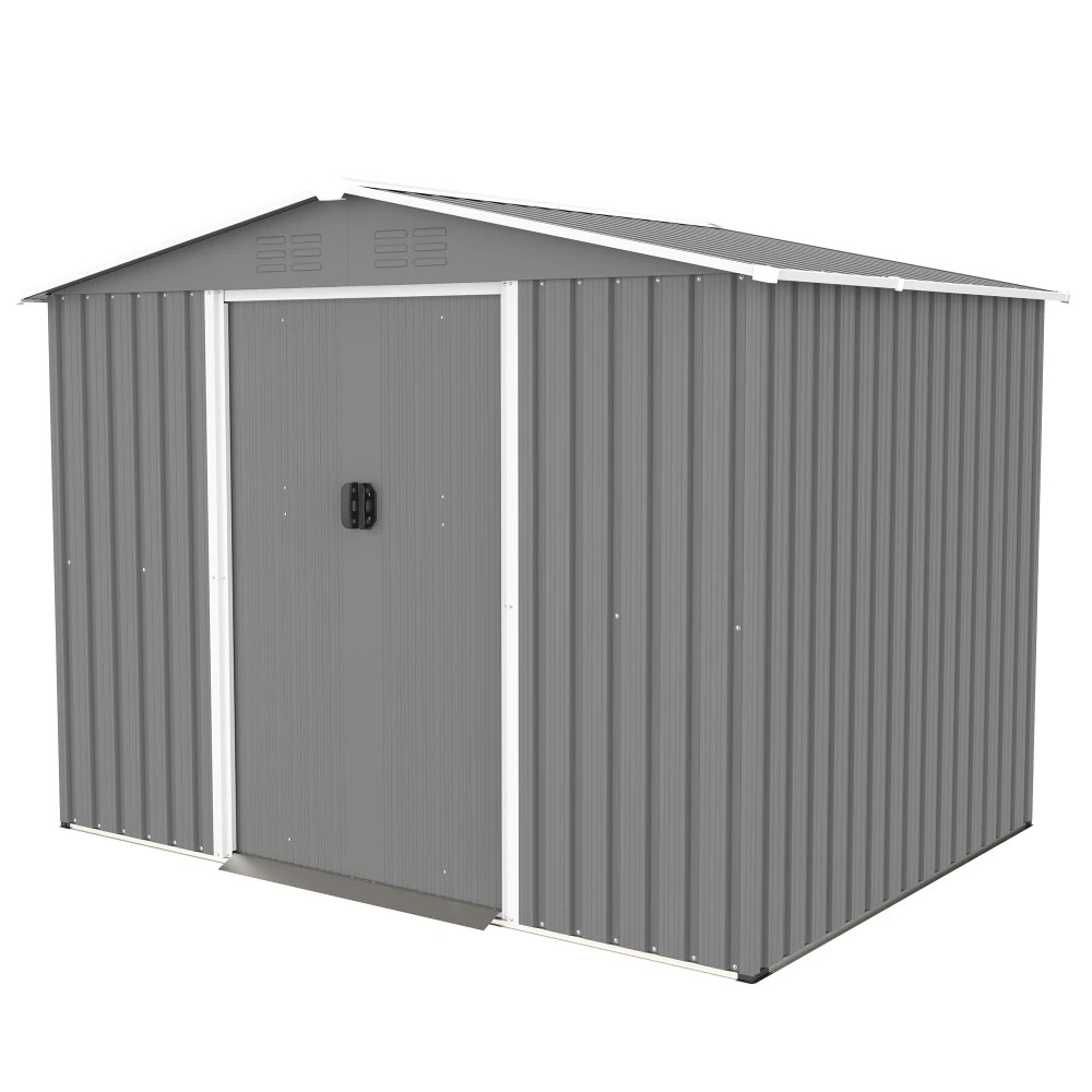 8x6 FT Outdoor Tool Storage Shed with Metal Foundation & Lockable Doors,  All Weather Metal Sheds for Garden, Patio, Backyard