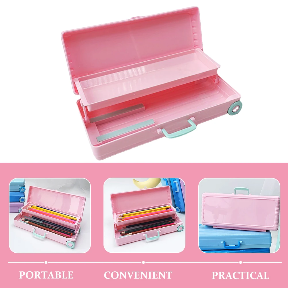 

Student Stationery Box Double Layer Pencil Organizer Pen Box Portable Plastic School Accessory Storage For Pens