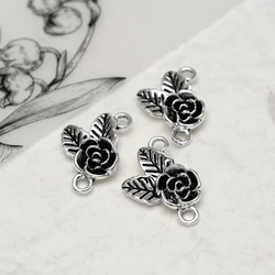 20pcs/Lot 20x13mm Vintage Rose Flower Leaf Charms Connectors Pendants For DIY Bracelets Jewelry Making Supplies Accessories