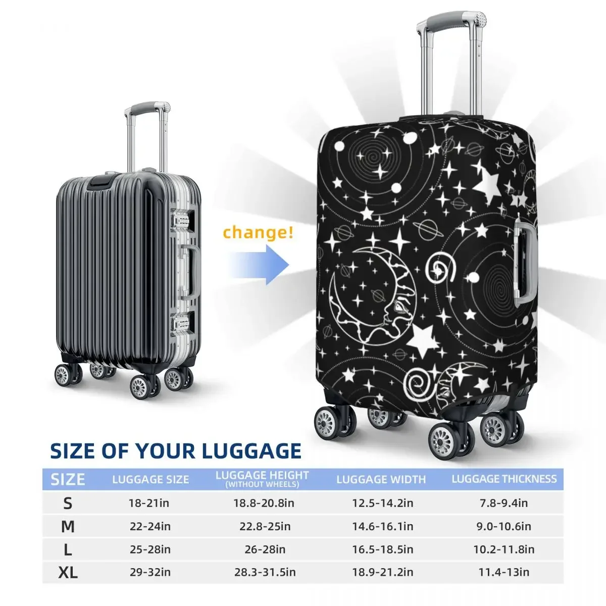 Sun Moon And Stars Print Luggage Protective Dust Covers Elastic Waterproof 18-32inch Suitcase Cover Travel Accessories