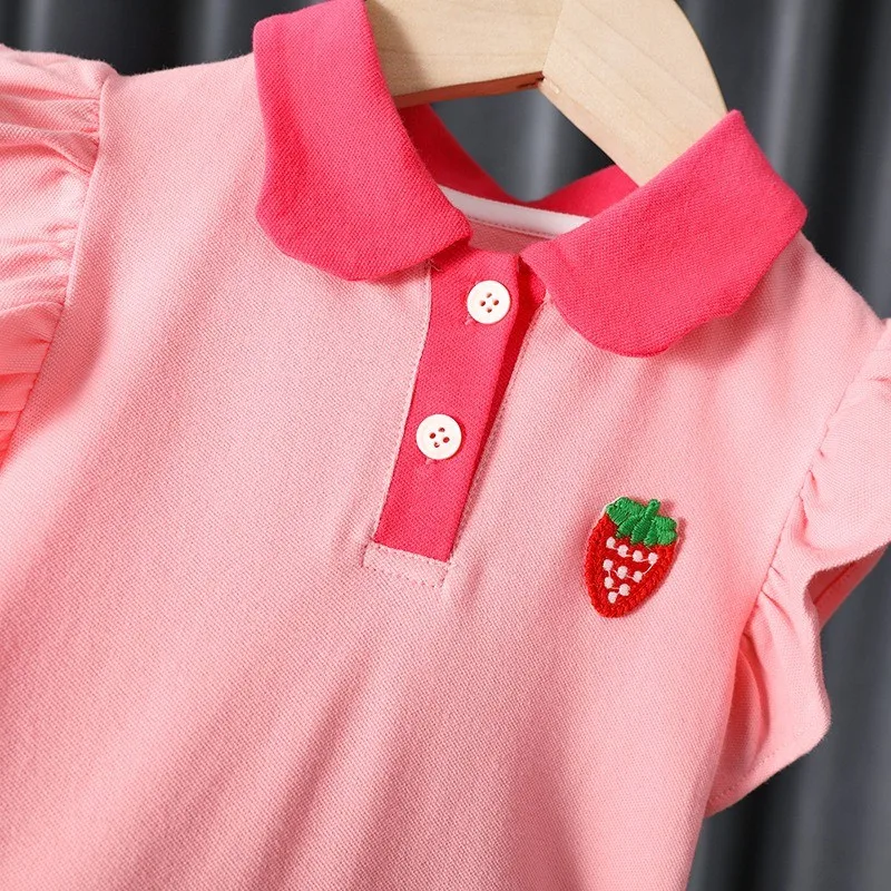 Korean Baby Girl Dress Children\'s Clothes Short Sleeves POLO Dress For Kids Girl Student Girls Princess Dress