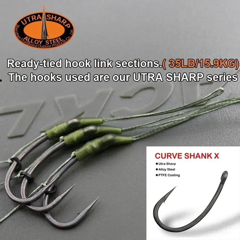 3pcs Carp Fishing Loop Rig 35lb/15.9kg Ready-Tied Soft Hook Link sections Curve Shank Hook Size 2 4 6  For Carp Fishing Tackle