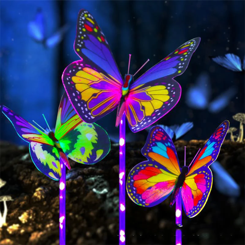 Solar ground plug fiber optic butterfly landscape light color-changing garden lawn decorative light solar light led garden light