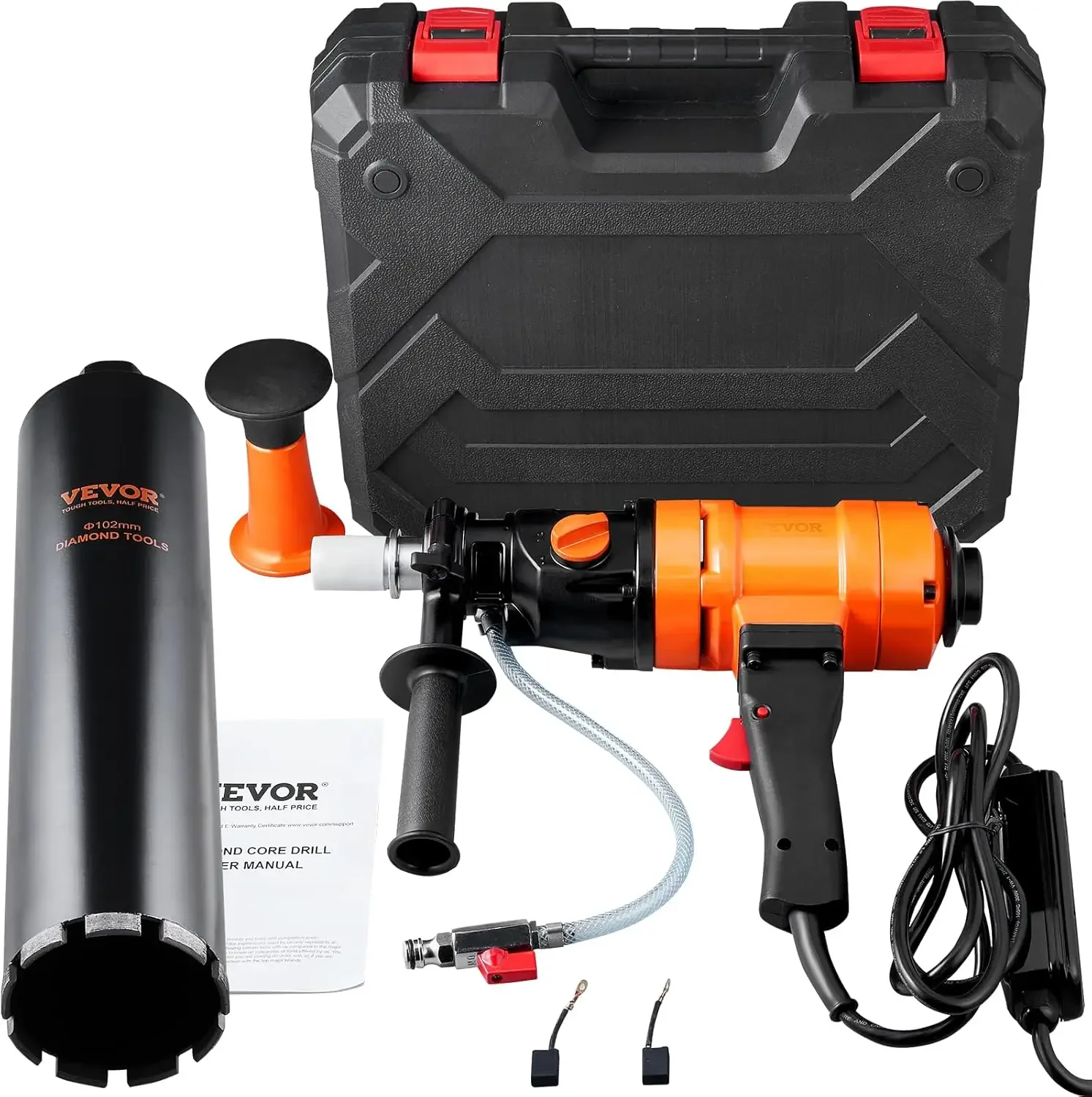 Diamond Core Drilling Machine, 4in Handheld Wet Concrete Core Drill Rig, 1100-2400RPM Two Speed & 1-1/4