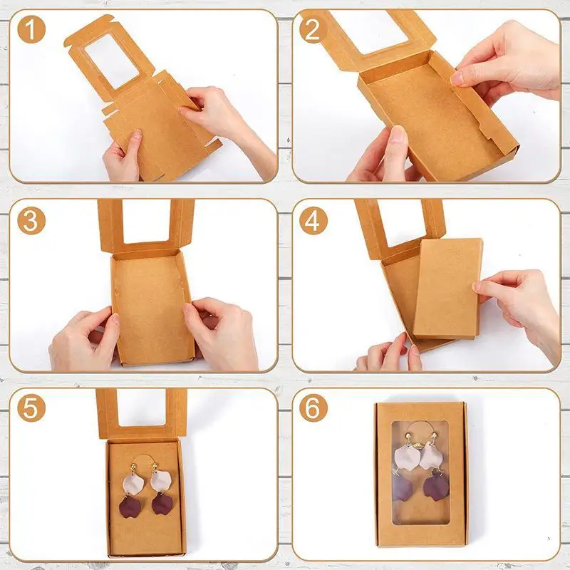 10 Stück Schmuckschachteln aus Kraftpapier mit Sichtfenster, elegantes Design, Geschenkverpackung für Valentinstag, Weihnachten, Schmuckgeschenke – Detail 5