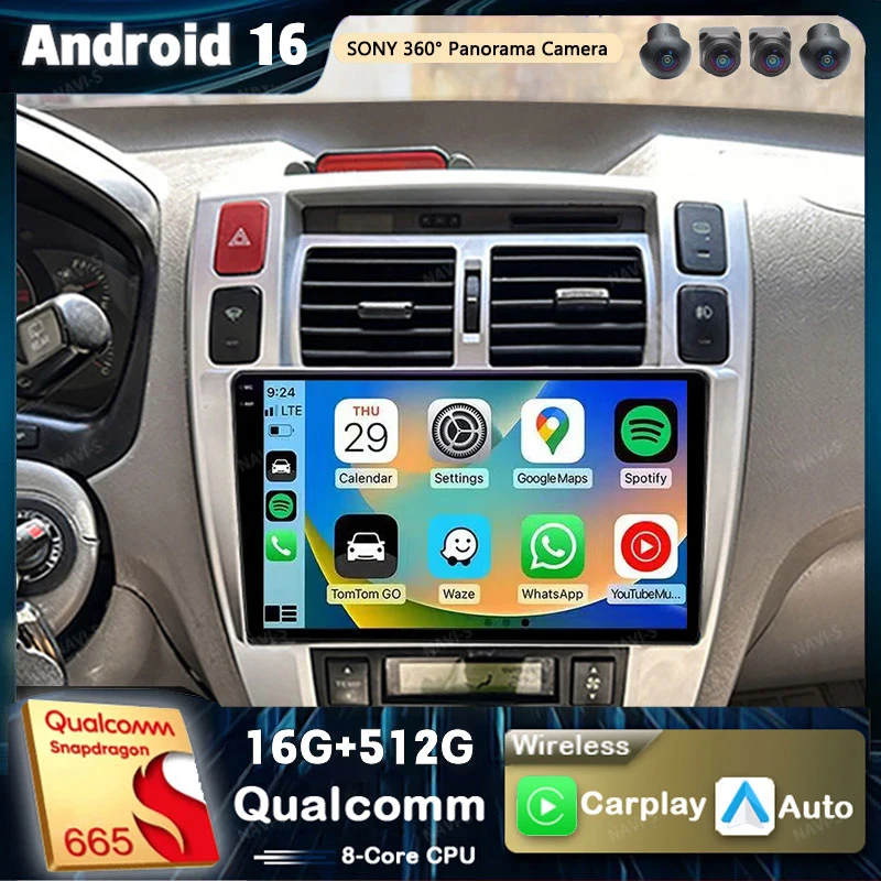 Android 16 Carplay Auto Car Radio For Hyundai Tucson 2004 2005 2006 2007 2008 2009 Multimedia Video Player GPS Navigation Stereo