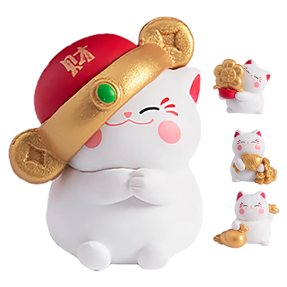 

4 Pcs Fortune Cat Decoration Resin Handpainted Lucky Statues Wealth Cats Mini Garden Ornaments Desktop Accessories Cartoon