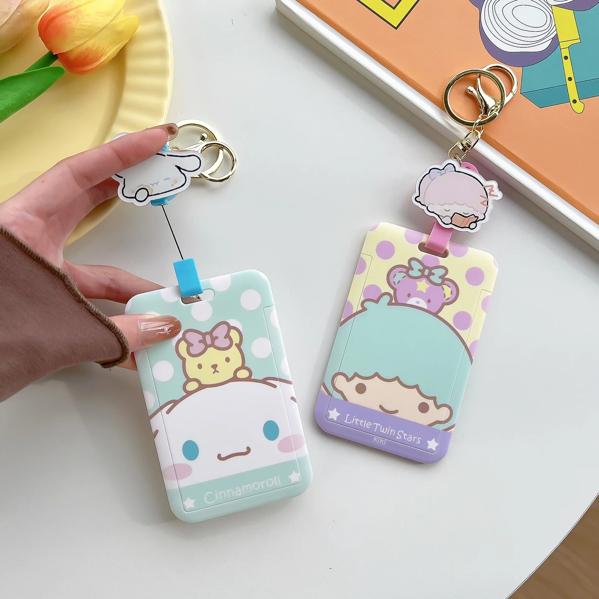 Kawaii Santio Melody Kuromi Cinnamoroll Meal Card Holder Student Card Set Work Card Key Chain Bag Car Key Pendant Students Gift