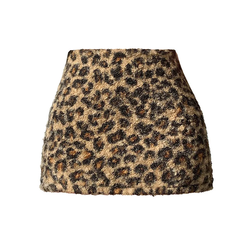 Ele Leopard Print Furry ter Ne  Dr Women's High Waist Slimming Inner A-Line ort Skirt Korean Sle Commute