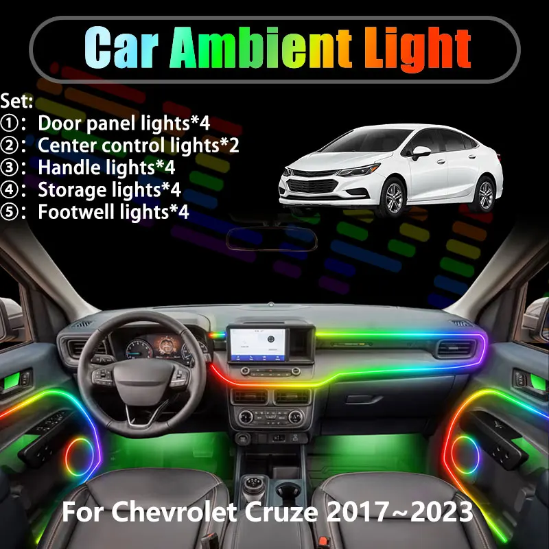Для Chevrolet Cruze 2017~2023 D2LC MK2 2/18 в 1: светодиодная подсветка салона и багажника, USB RGB-подсветка, комплект Streamer.