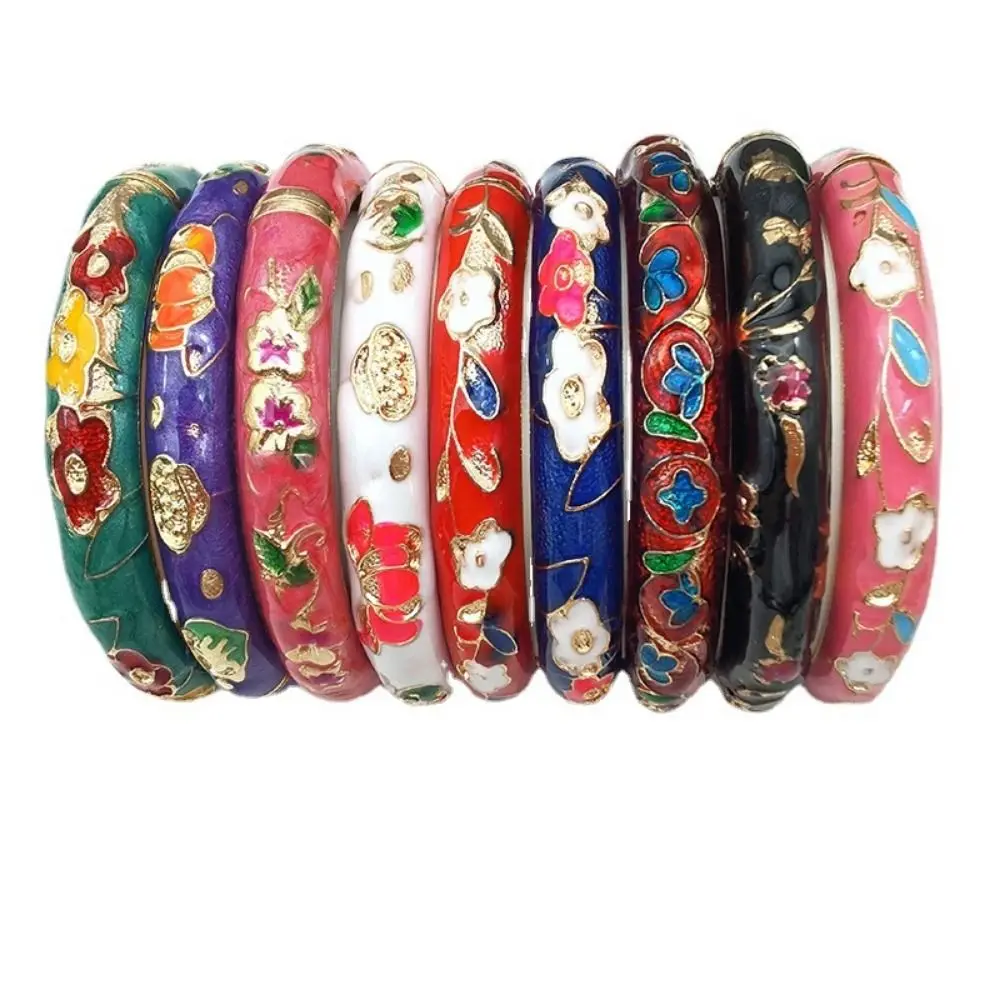 

Enamel Chinese Cloisonne Bracelet Double Bangle Traditional Peony Filigree Flower Bangle Vintage Chinese Women's Hand Bracelet