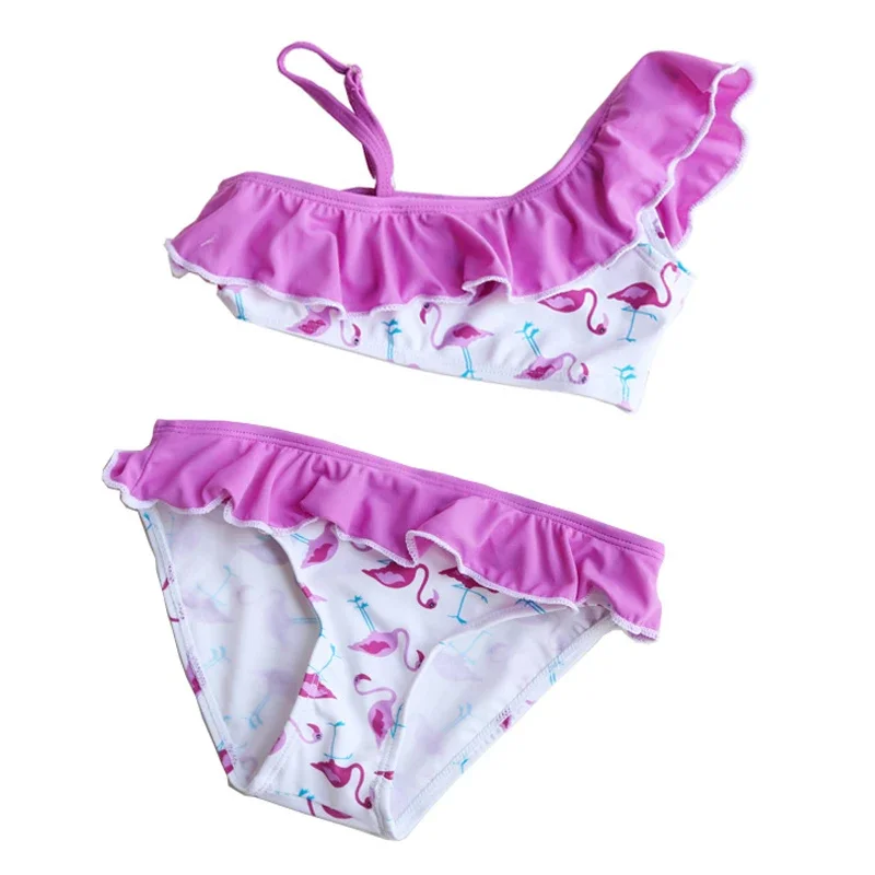 Nuova Ragazza Falbala Costumi Da Bagno Bikini Bambino Bambini Due Pezzi di Spalla Obliqua Bambini Costume Da Bagno Beachwear Costume Da Bagno Bikini