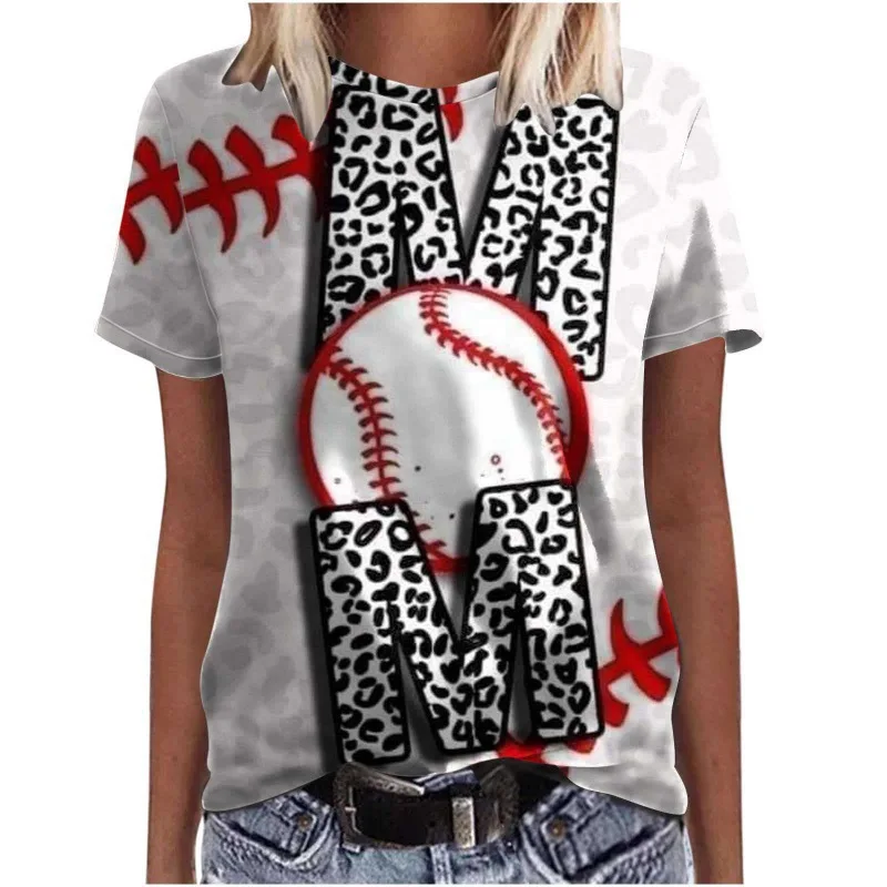 Summer Mother's Day Baseball 3D Print T Shirt Women's Round Neck Short Sleeve T Shirts Harajuku Y2K Tops Female Tees Clothing