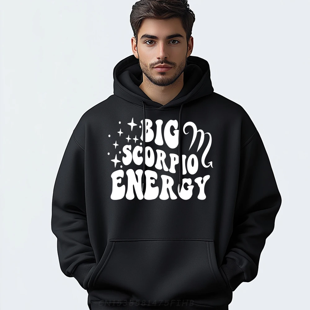 

Big Scorpio Energy X Scorpio Retro Print Hoodies Round Neck Printed Long Sleeve Leisure Sweatshirt Mens Clothing