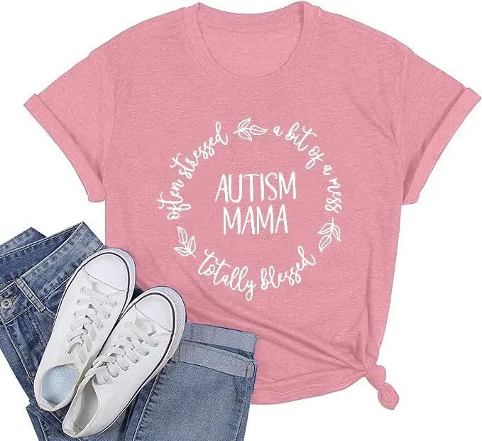 Autism Mama Shirt Women Autistic Support Blessed Shirts Special Education Tshirt Inspirational Letter Print Tee Tops