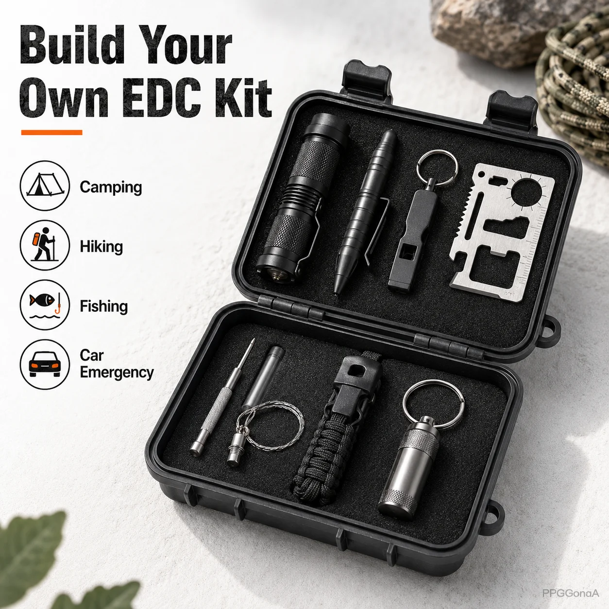 Waterproof EDC Storage Case Shockproof Hard Shell Protective Box with Foam Insert for Camping Survival Tools