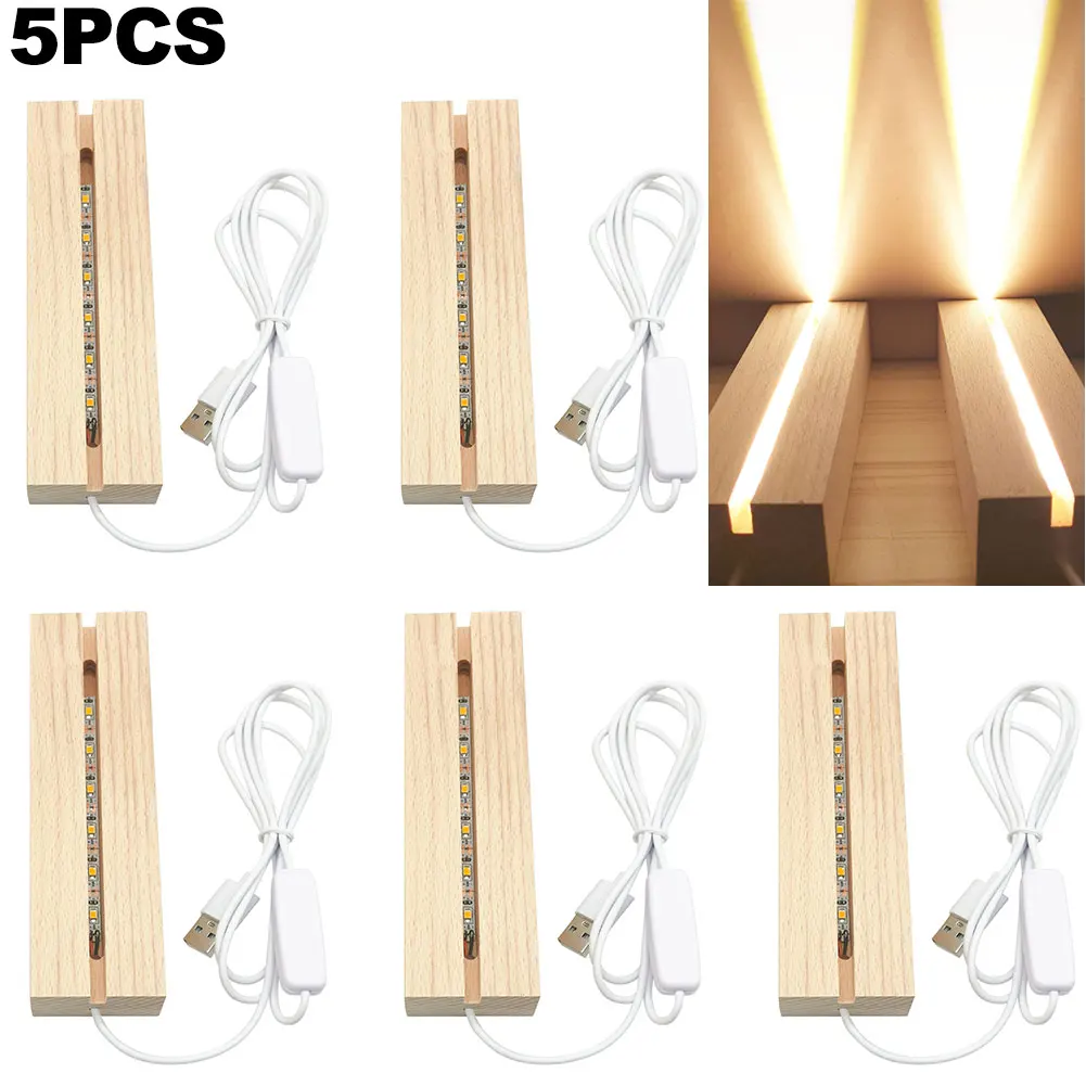 Wood LED Lights Display Bases Rectangle Wooden Lamp Holders Wood Lighted Base Stand for 3D Crystal Glass Resin Art Acrylic Plate