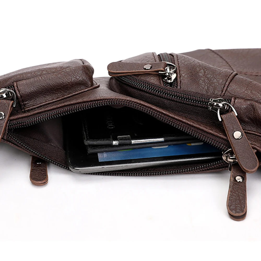 3pcs Crossbody Bags Black Brown PU Men Multi  Large Capacity Lightweight Waterproof Chest Bag Mix Color